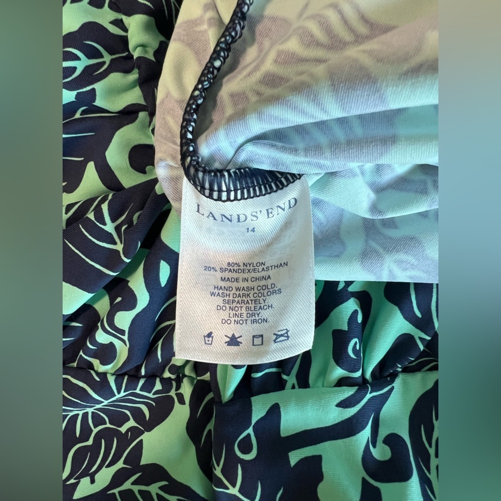 Lands' End Mint green and Navy Floral Swimsuit Halter Top Size 14 - Picture 7 of 8